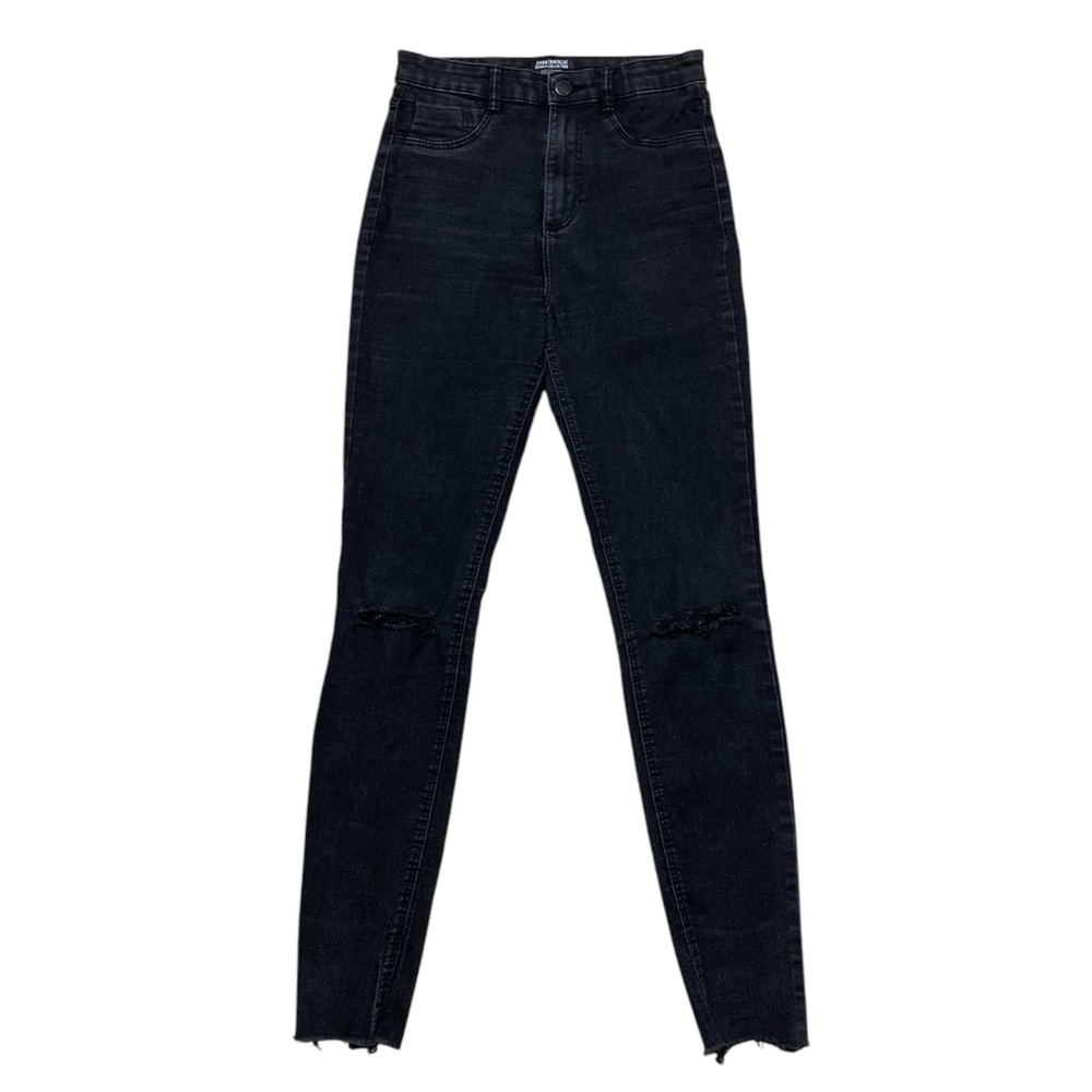 Zara High Rise Skinny Jeans Women’s 4 Black Wash Casual Raw Hem Denim Jegging